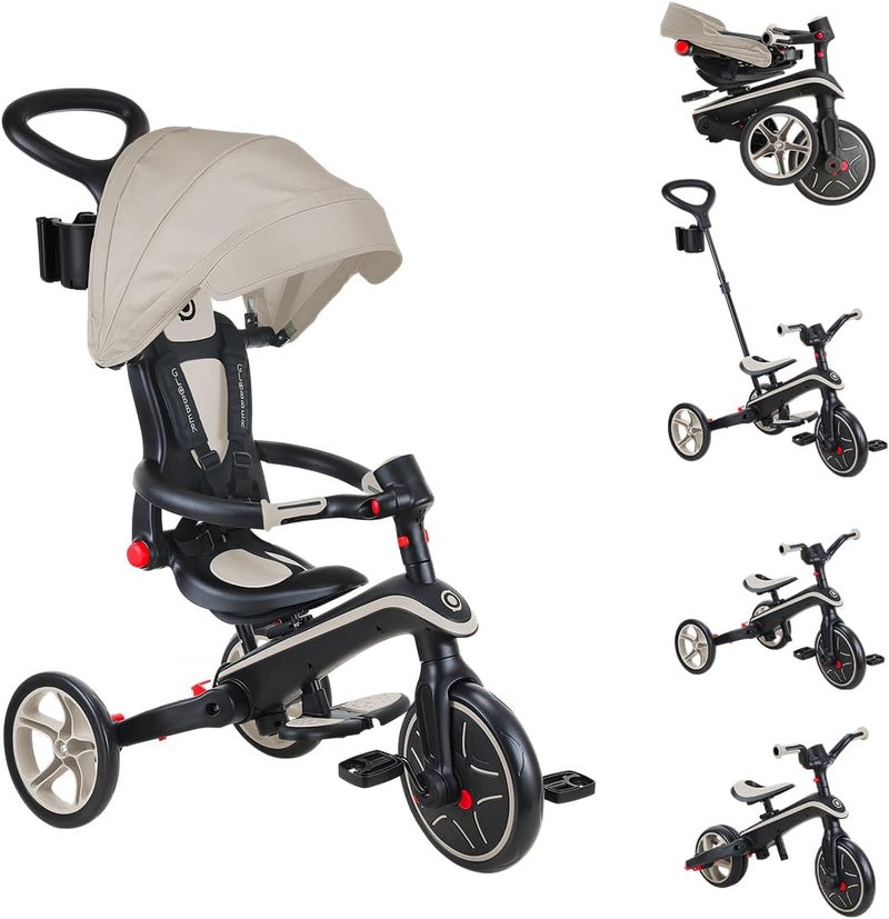 Globber Foldable Explorer Trike Tricycle (4 In 1) - Taupe - Image 1