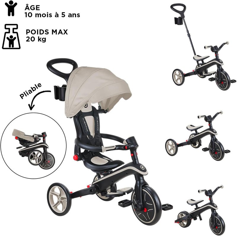 Globber Foldable Explorer Trike Tricycle (4 In 1) - Taupe - Image 2