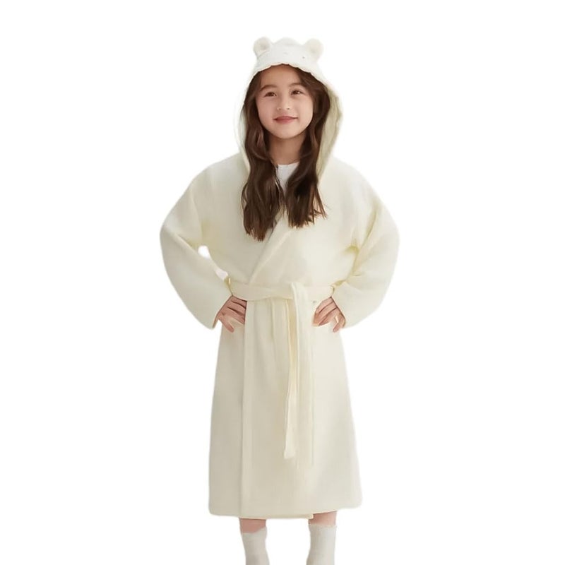 QYFHJGFR Boys Girls Terry Bathrobe, 100% Cotton Towel Robe ï¼ŒHooded Toddler Soft Fuzzy Robe For Kids 2-9Years (US, Age, 2 Years, 3 Years, White) - Image 2