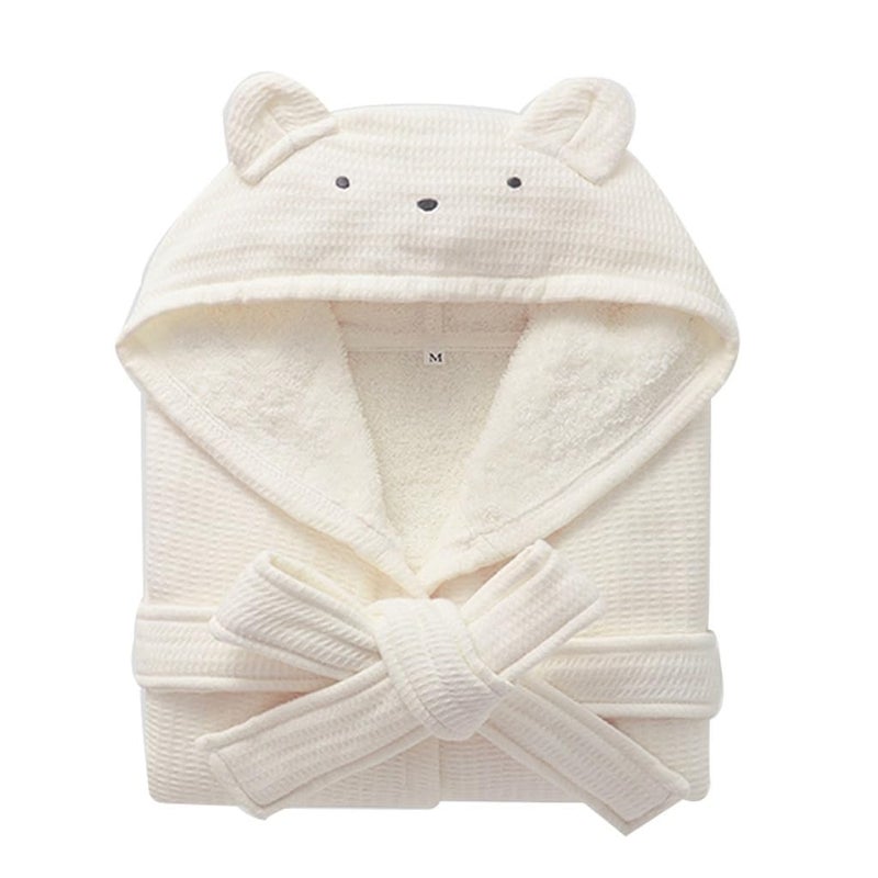 QYFHJGFR Boys Girls Terry Bathrobe, 100% Cotton Towel Robe ï¼ŒHooded Toddler Soft Fuzzy Robe For Kids 2-9Years (US, Age, 2 Years, 3 Years, White) - Image 1