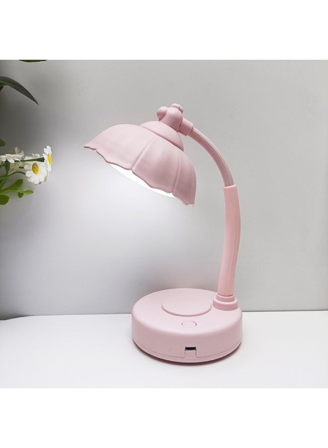 Cute Flower Shape Mini Eye Protection Table Lamp Children's Handmade DIY Main Body USB Rechargeable Student Night Light-Color:Pink - Image 1