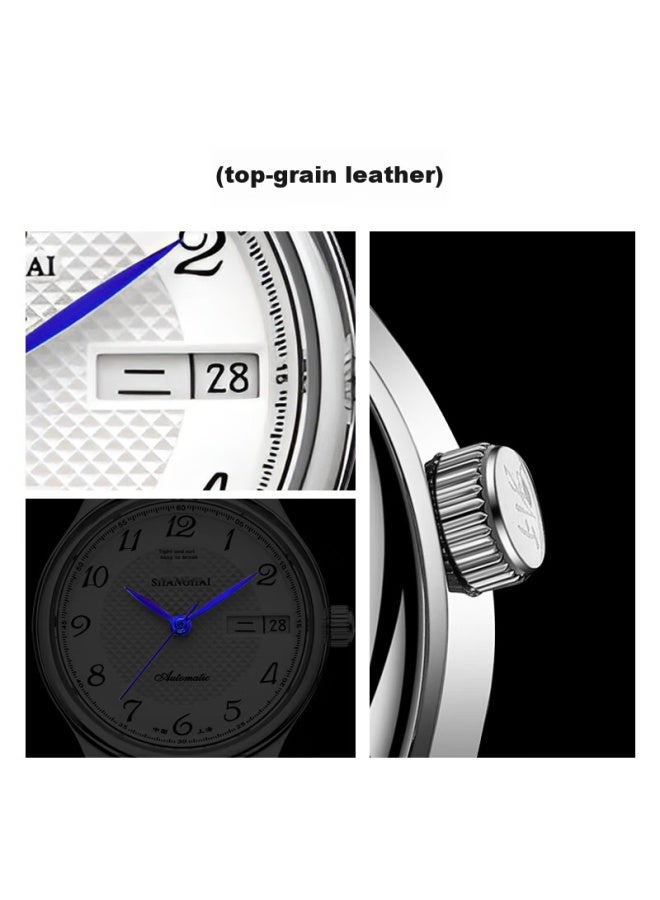 Shanghai Watch Gift, National Series, Casual Automatic Mechanical Wrisch With Transparent Case Back And Steel Strap For Women, S629 White Dial With Dual Calendar - Image 5