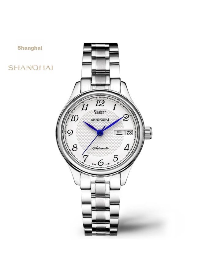 Shanghai Watch Gift, National Series, Casual Automatic Mechanical Wrisch With Transparent Case Back And Steel Strap For Women, S629 White Dial With Dual Calendar - Image 4