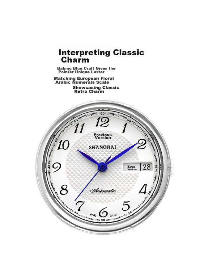 Shanghai Watch Gift, National Series, Casual Automatic Mechanical Wrisch With Transparent Case Back And Steel Strap For Women, S629 White Dial With Dual Calendar - Image 3