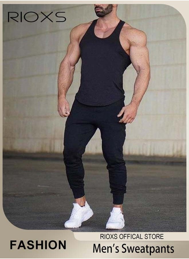 RIOXS - Men's Sports Pants, Casual Drawstring Sweatpants, Comfortable Joggers with Pockets, Jogging Tracksuit Bottoms, Suitable for Outdoor Activities and Daily Leisure - Image 1