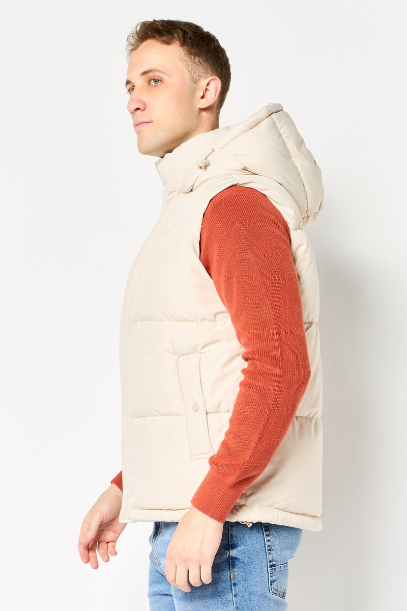 Celio جاكيت بافر مبطن بغطاء للرأس للرجال، بيج - Image 4