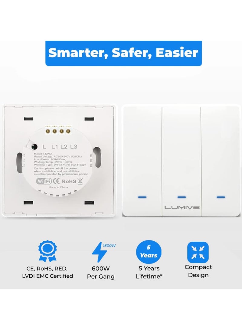 Lumive Smart Light Switch, 600W WiFi Switch with Voice Control, Timing and APP Control, Compatible with Alexa(Smart Switch (3G)(Push Button))