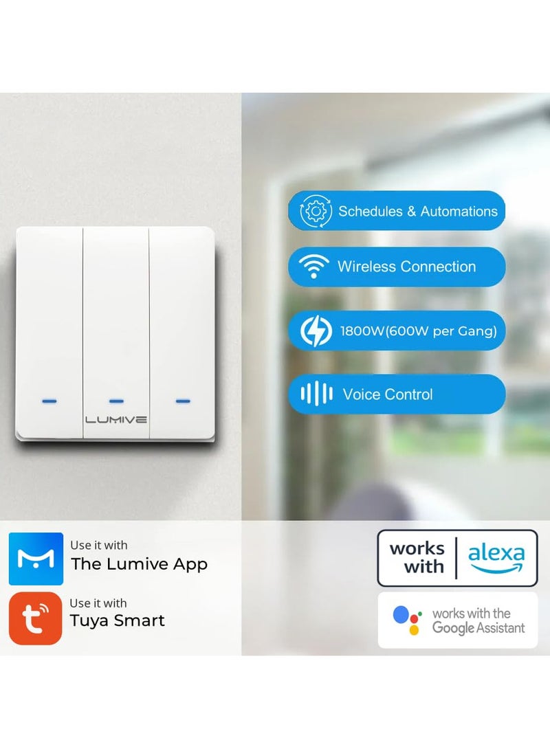 Lumive Smart Light Switch, 600W WiFi Switch with Voice Control, Timing and APP Control, Compatible with Alexa(Smart Switch (3G)(Push Button))