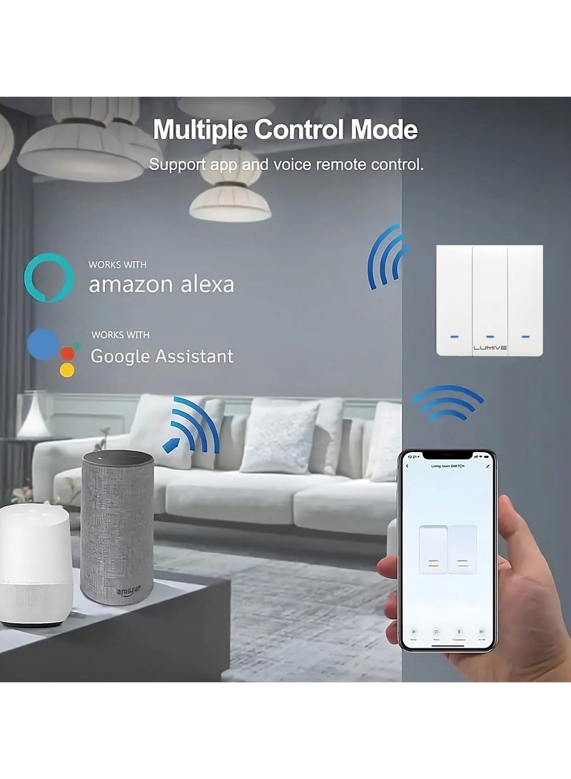 Lumive Smart Light Switch, 600W WiFi Switch with Voice Control, Timing and APP Control, Compatible with Alexa(Smart Switch (3G)(Push Button))