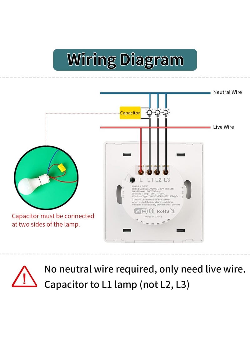 Lumive Smart Light Switch, 600W WiFi Switch with Voice Control, Timing and APP Control, Compatible with Alexa(Smart Switch (3G)(Push Button))