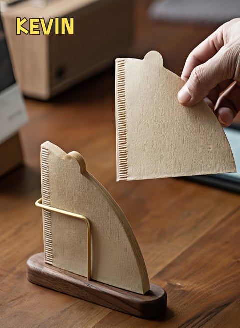Walnut Base Coffee Filter Holder Pure Brass Coffee Filter Paper Storage Rack Filter Paper Container Stand Suitable For V60 And Fan Shape And Flat-Bottomed Pour Over Filter Paper
