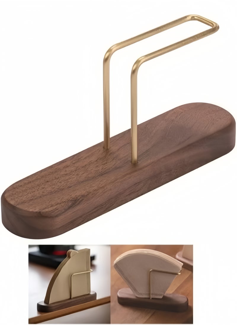 KEVIN - Walnut Base Coffee Filter Holder Pure Brass Coffee Filter Paper Storage Rack Filter Paper Container Stand Suitable For V60 And Fan Shape And Flat-Bottomed Pour Over Filter Paper - Image 1