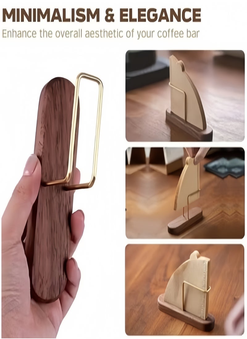KEVIN - Walnut Base Coffee Filter Holder Pure Brass Coffee Filter Paper Storage Rack Filter Paper Container Stand Suitable For V60 And Fan Shape And Flat-Bottomed Pour Over Filter Paper - Image 1