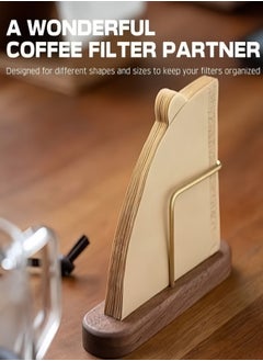 KEVIN Walnut Base Coffee Filter Holder Pure Brass Coffee Filter Paper Storage Rack Filter Paper Container Stand Suitable For V60 And Fan Shape And Flat-Bottomed Pour Over Filter Paper  - Image 3