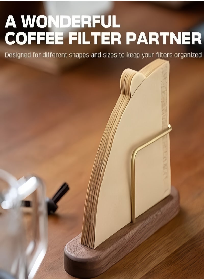 KEVIN - Walnut Base Coffee Filter Holder Pure Brass Coffee Filter Paper Storage Rack Filter Paper Container Stand Suitable For V60 And Fan Shape And Flat-Bottomed Pour Over Filter Paper - Image 1