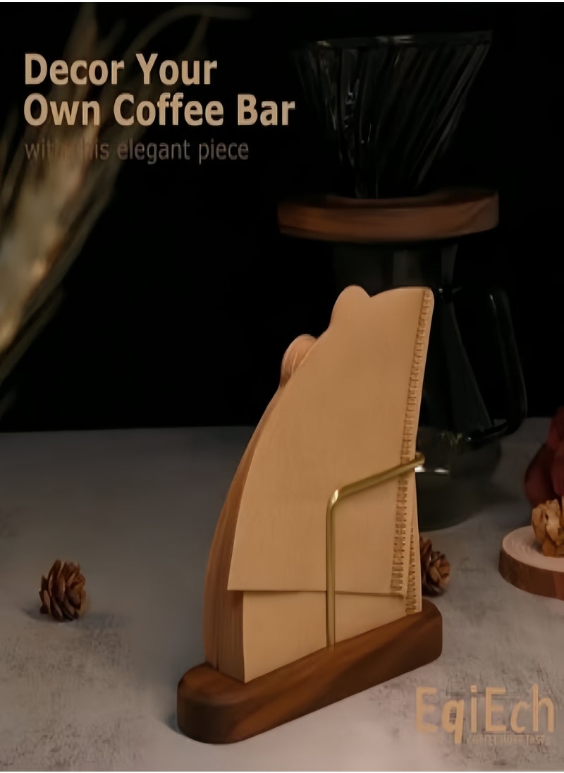 KEVIN - Walnut Base Coffee Filter Holder Pure Brass Coffee Filter Paper Storage Rack Filter Paper Container Stand Suitable For V60 And Fan Shape And Flat-Bottomed Pour Over Filter Paper - Image 1