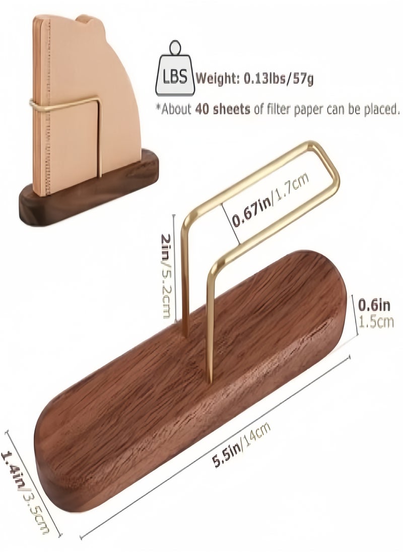KEVIN - Walnut Base Coffee Filter Holder Pure Brass Coffee Filter Paper Storage Rack Filter Paper Container Stand Suitable For V60 And Fan Shape And Flat-Bottomed Pour Over Filter Paper - Image 1