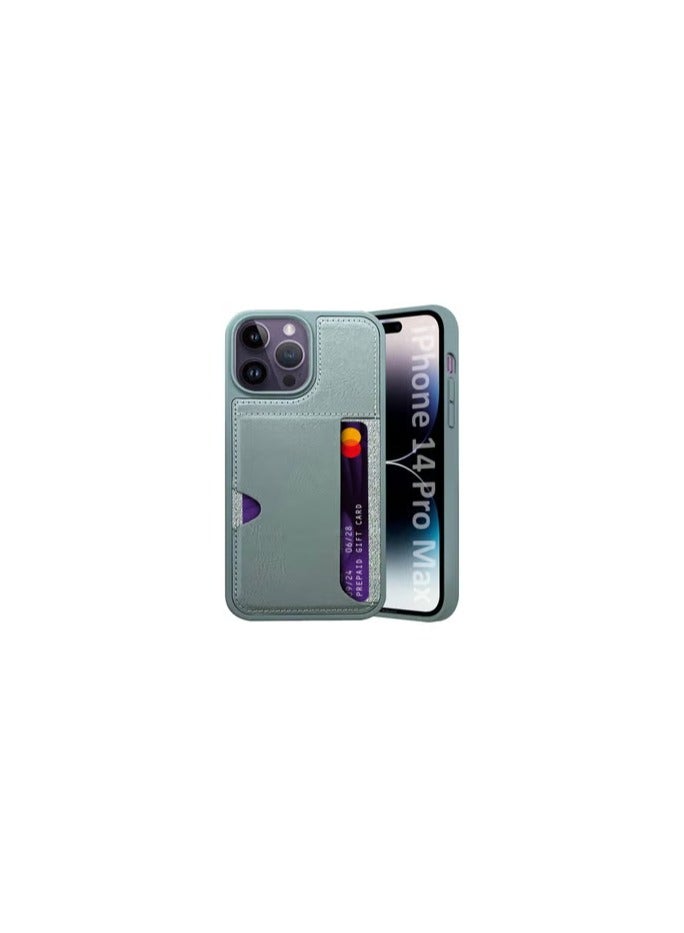 CATANES iPhone 14 Pro Max Case Leather Antifingerprint Cover with Wallet Card Slot Shell, Side Insert Card Holder, Anti Fall Protection - Grey  - Image 1