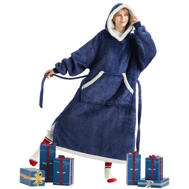 Bedsure Bedsure Wearable Blanket Hoodie Women - Long Sherpa Fleece Hooded Blanket for Teens Adult  Warm Cozy Blanket Sweatshirt with Giant Pocket and Belt  Winter Gifts for Girls  Small  Ocean Blue  - Image 1