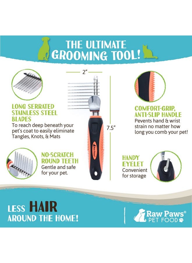 Raw Paws - Raw Paws Dematting Comb - 1 ct, Long Blades & Safety Edges, For Cats and Dogs - Removes Mats, Tangles & Knots - Image 1