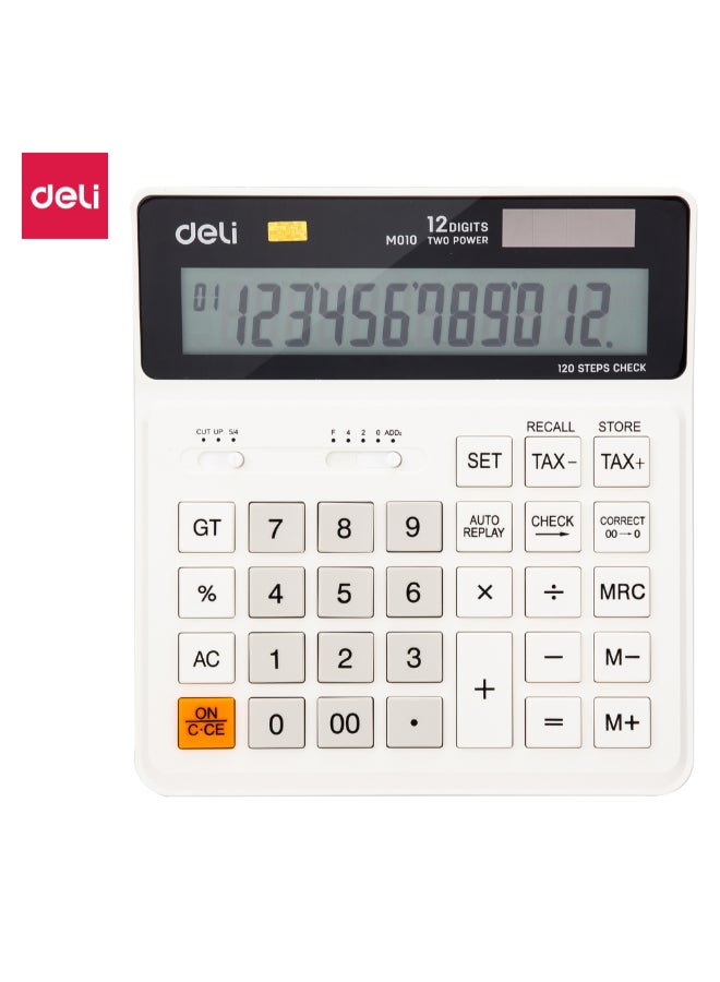 ديلي آلة حاسبة مكتبية ثنائية الطاقة 12 رقمًا، مع وظيفة ضريبية اللونين الأبيض والأسود 3.5 × 16 × 20 سم 146455 - Image 1