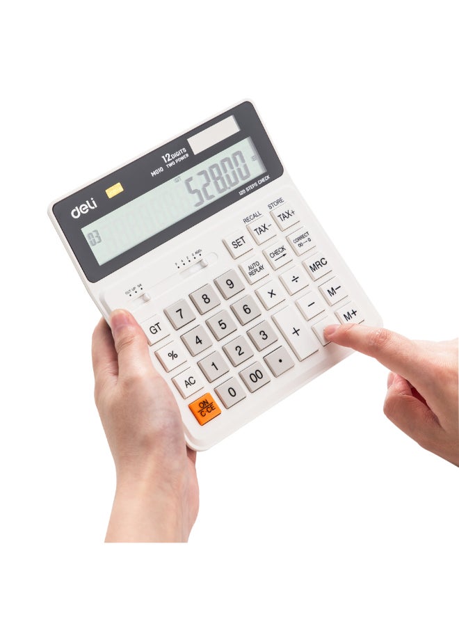 ديلي آلة حاسبة مكتبية ثنائية الطاقة 12 رقمًا، مع وظيفة ضريبية اللونين الأبيض والأسود 3.5 × 16 × 20 سم 146455 - Image 5