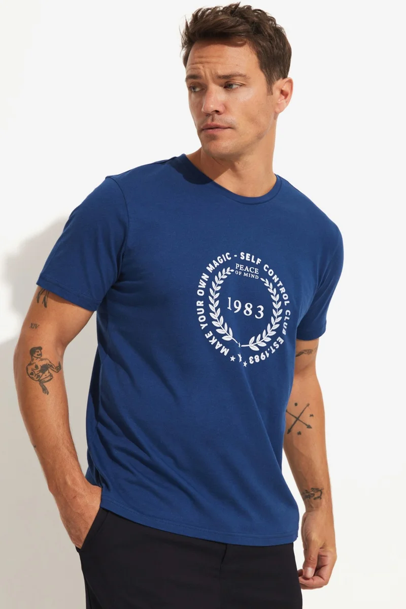 JUNE Men's Regular Fit 100% Cotton Printed Crew Neck T-Shirt