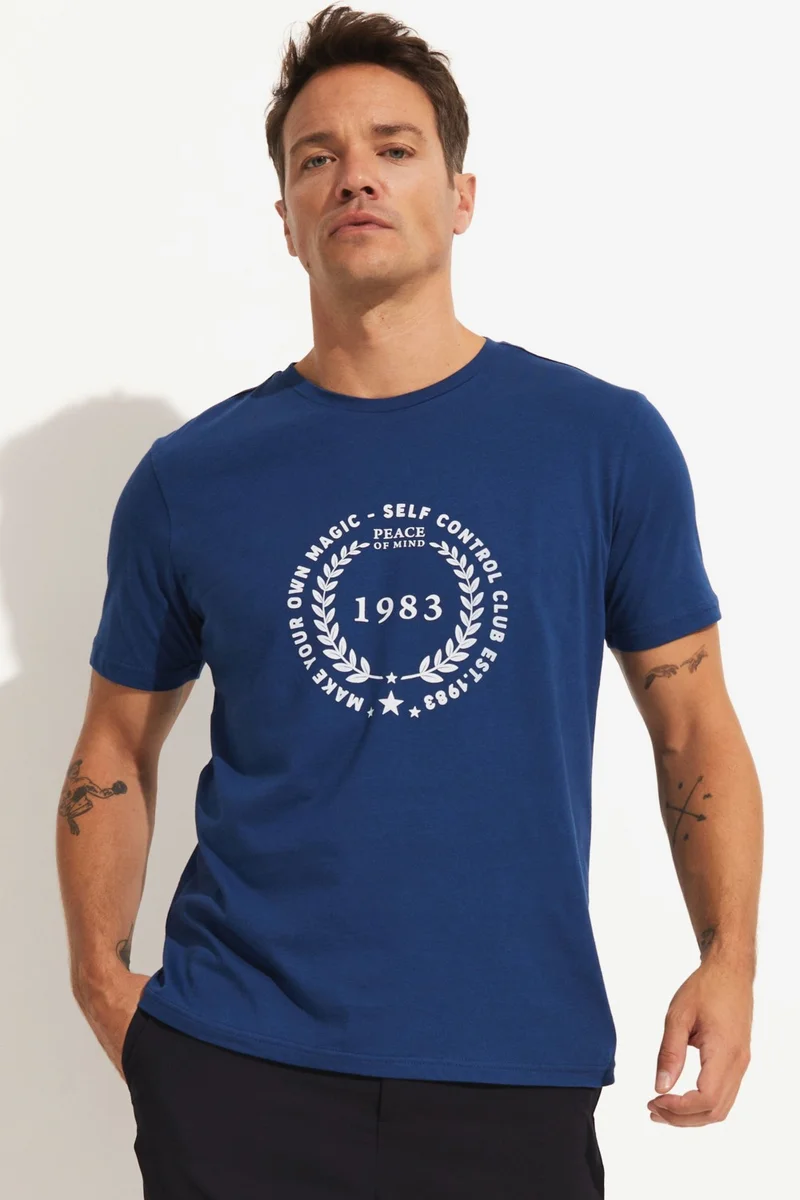 JUNE Men's Regular Fit 100% Cotton Printed Crew Neck T-Shirt