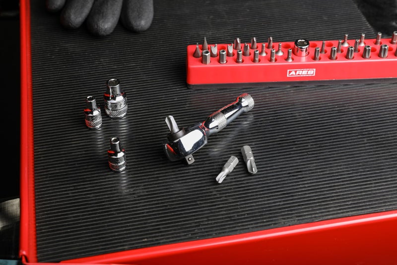 ARES 42041-1/4-Inch Drive 72-Tooth Stubby Ratchet and Bit Driver - Premium Chrome Vanadium Steel Construction & Mirror Polish Finish - Reversible Direction Head - Image 4