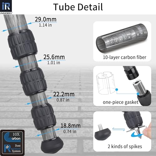 Innorel Carbon Fiber Tripod-INNOREL RT75C Without Ballhead Super Professional Tripod Monopod Heavy Duty Compact Stand Support for Digital DSLR Camera Travel - Image 3