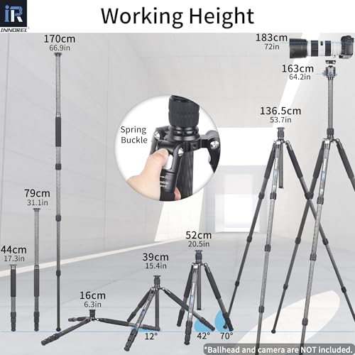 Innorel Carbon Fiber Tripod-INNOREL RT75C Without Ballhead Super Professional Tripod Monopod Heavy Duty Compact Stand Support for Digital DSLR Camera Travel - Image 5