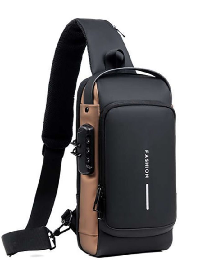 كونتكس حقيبة سفر متقاطعة على الصدر مع منفذ USB وقفل مضاد للسرقة أسود / بني - Image 1