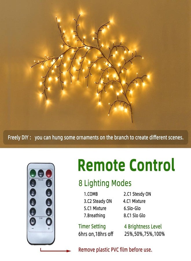 SRUSTEPY Enchanted Willow Vine 5.5Ft Vines for Room Decor with Remote, USB Vine LED Lights for Wall Home Decorations with 6 Clips, Yellow - Image 2