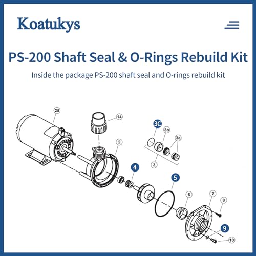 Koatukys PS-200 Shaft Seal and O-Ring Rebuild Kit Replacement for XP2, XP2E, AquaFlo, Flo-Master Series Pool Pump - Image 3