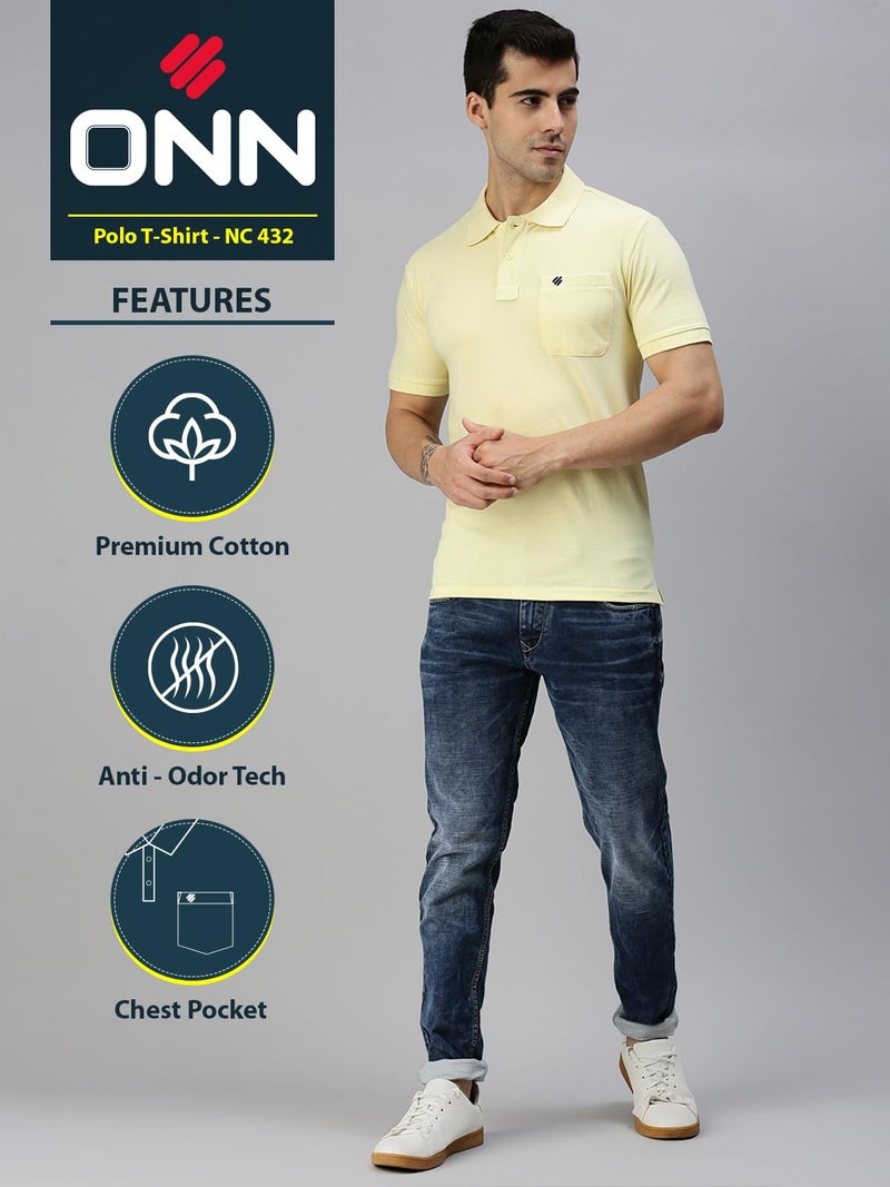 ONN Men's Canary Yellow Half Sleeves Polo Collar T-Shirt with Pocket(Size : X-Large) - Image 2
