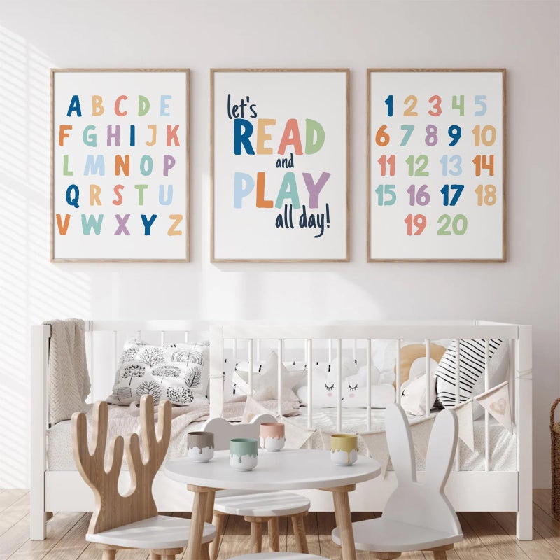 Pennclys Kids Playroom Wall Art Decor Alphabet Poster Play Room Canvas Wall Decor ABC Nursery Wall Art 123 Toddler Poster Let's Read for Boy Girl Room 16x24 Inch Unframed Set of 3 - Image 4