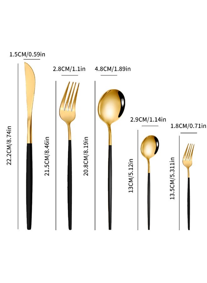 Betaoby 30 PCS Flatware Set with Knives Spoons and Forks Stainless Steel Flatware Set for 6 Persons Black & Gold - Image 2