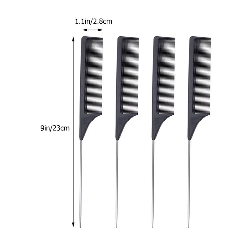 Carbon Fiber Rat Tail Combs 4pcs Set Anti Static Professional Styling Hair Combs - Image 3