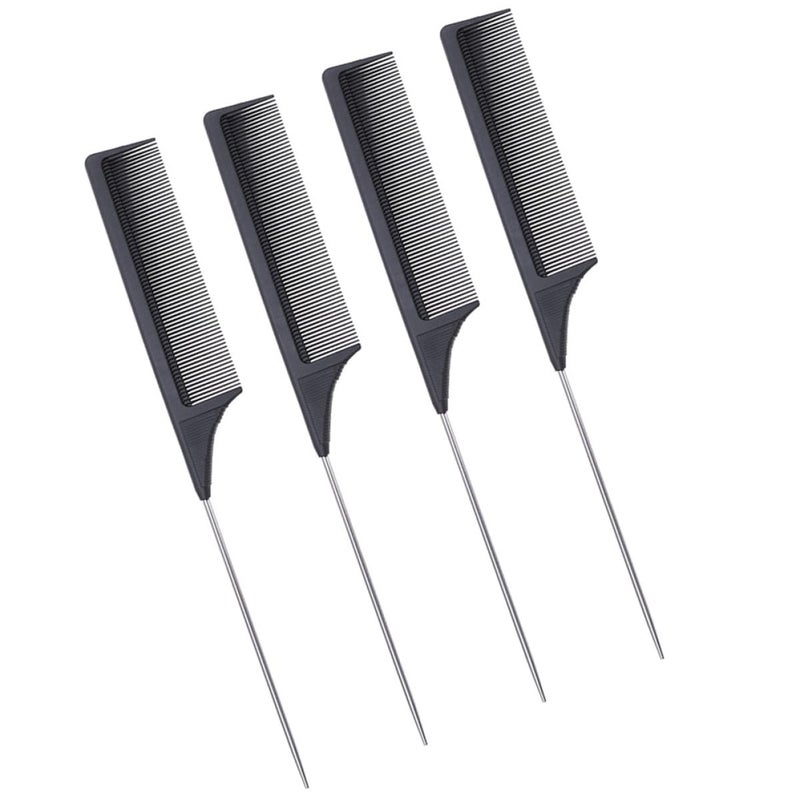 Carbon Fiber Rat Tail Combs 4pcs Set Anti Static Professional Styling Hair Combs - Image 2
