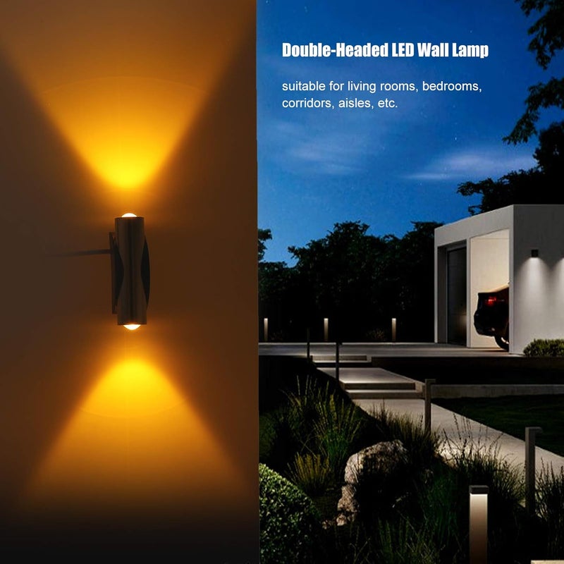 Double Head LED Wall Lamp, 2W Indoor Aluminum Light, AC85-265V, Yellow Light - Durable Metal Design, Soft Night Lighting, Ideal for Home Bar Porch Decoration (Yellow Light) - Image 3