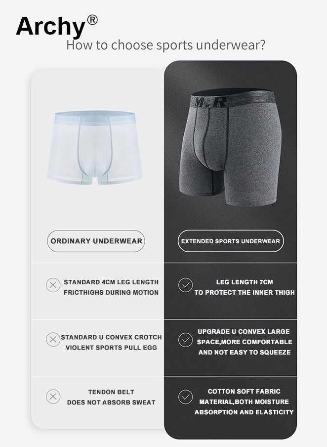 Archy 4 Pack Men Casual Basic Letter Cotton Mid Waist Boxer Pants Men’s Trunks Comfortable Cotton Anti-Chafing High Elasticity Sports Extended Length Boxer Briefs - Image 2
