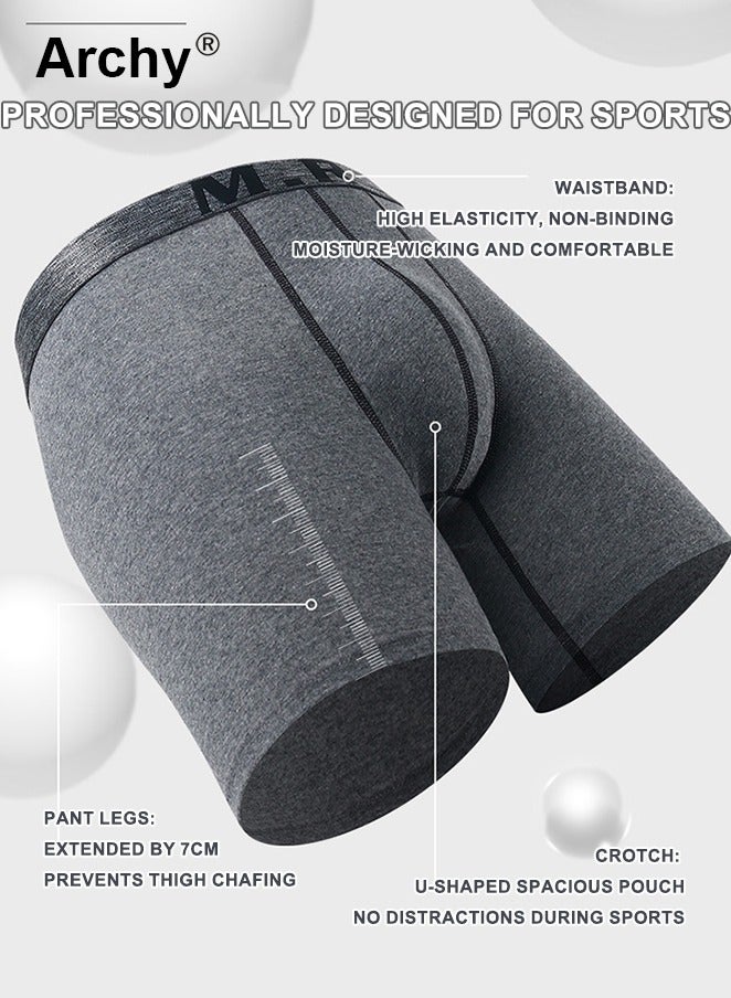 Archy 4 Pack Men Casual Basic Letter Cotton Mid Waist Boxer Pants Men’s Trunks Comfortable Cotton Anti-Chafing High Elasticity Sports Extended Length Boxer Briefs - Image 3