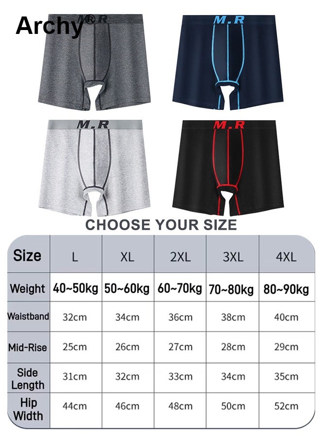 Archy 4 Pack Men Casual Basic Letter Cotton Mid Waist Boxer Pants Men’s Trunks Comfortable Cotton Anti-Chafing High Elasticity Sports Extended Length Boxer Briefs - Image 4