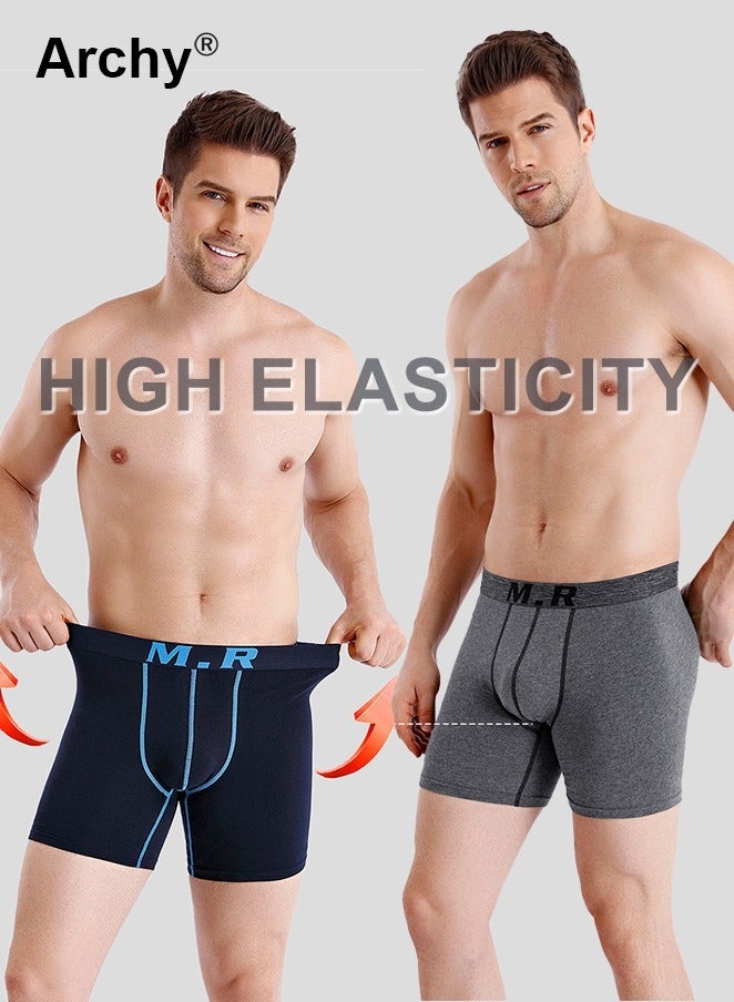 Archy 4 Pack Men Casual Basic Letter Cotton Mid Waist Boxer Pants Men’s Trunks Comfortable Cotton Anti-Chafing High Elasticity Sports Extended Length Boxer Briefs - Image 4