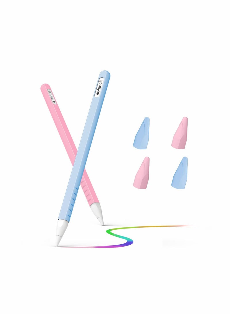 كابتن تيك Case for Apple Pencil 2nd Generation, 2 Pack Protective Silicone Cover + 2 Nibs Cover Fit for iPad Pro 11 12.9 Inch, Soft Sleeve Compatible with Magnetic Charging and Double Tap (Pink, Blue) - Image 1