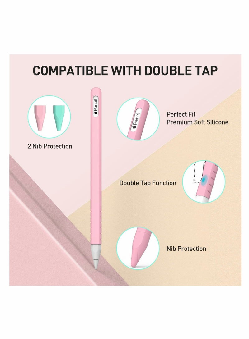 كابتن تيك Case for Apple Pencil 2nd Generation, 2 Pack Protective Silicone Cover + 2 Nibs Cover Fit for iPad Pro 11 12.9 Inch, Soft Sleeve Compatible with Magnetic Charging and Double Tap (Pink, Blue) - Image 4