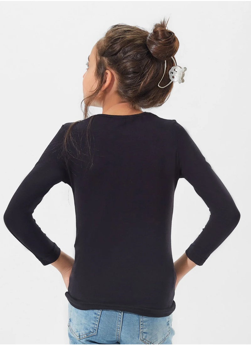 Mesery Undershirt Long Sleeves Top For Girls - Black  - Image 2