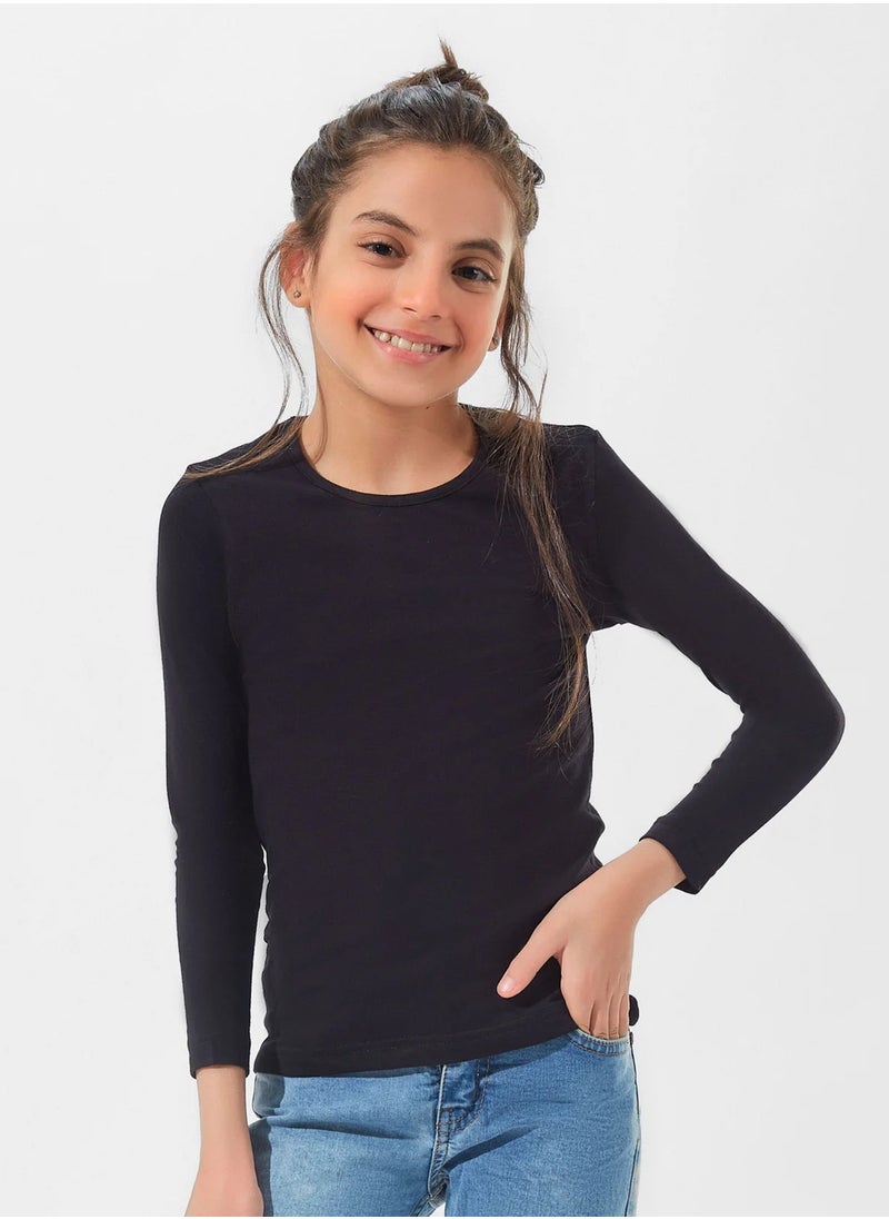 Mesery Undershirt Long Sleeves Top For Girls - Black  - Image 1