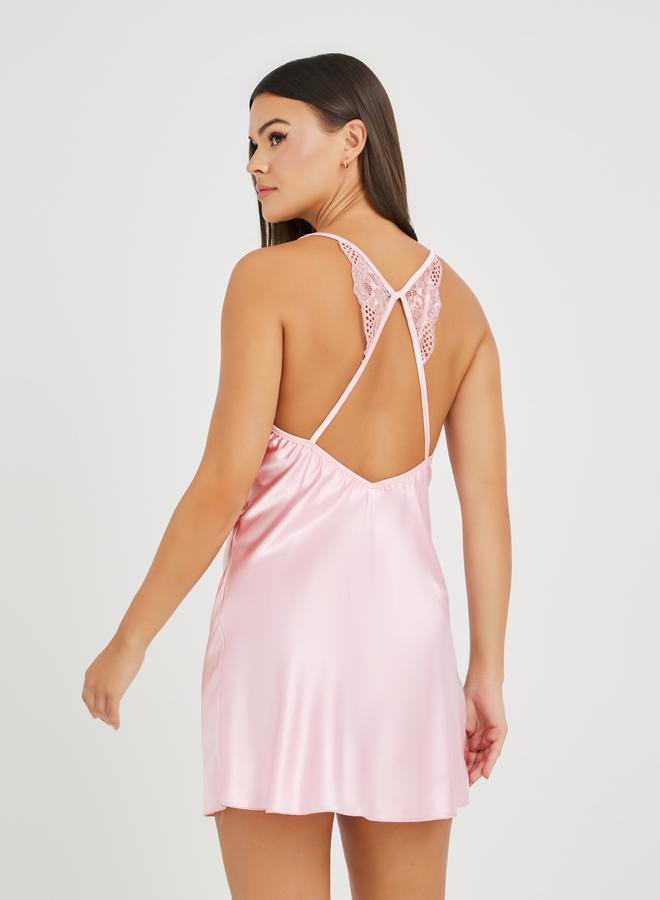 Take Two Take Two Lace Splice Backless Satin Slip Dress - Image 3