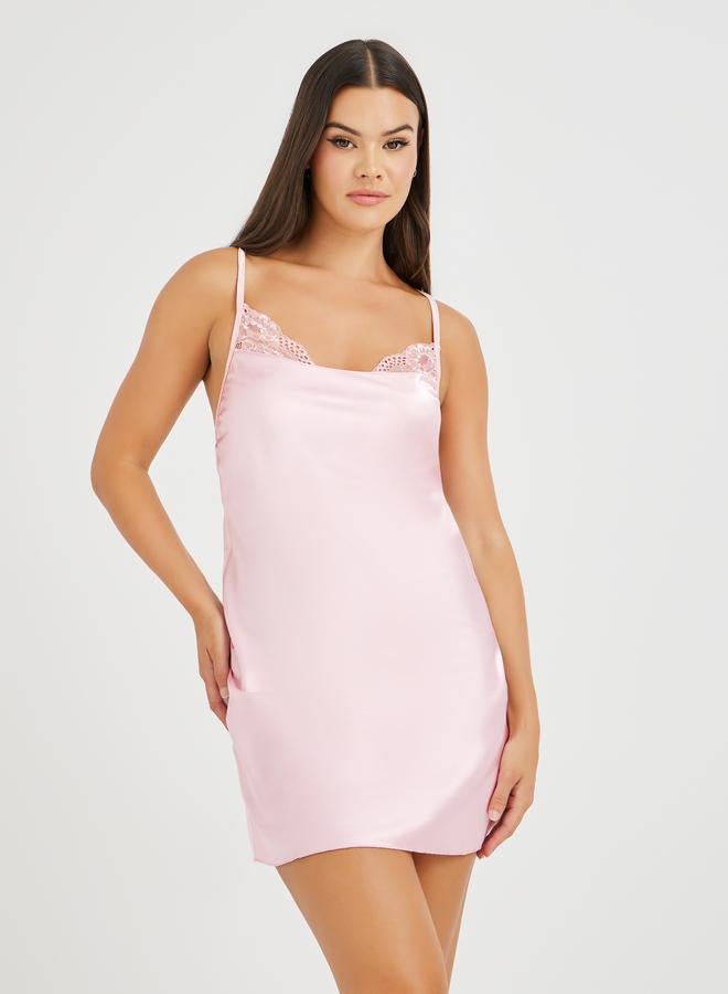 Take Two Take Two Lace Splice Backless Satin Slip Dress - Image 1